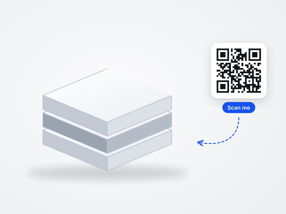 Stacked building panels with a QR code tag