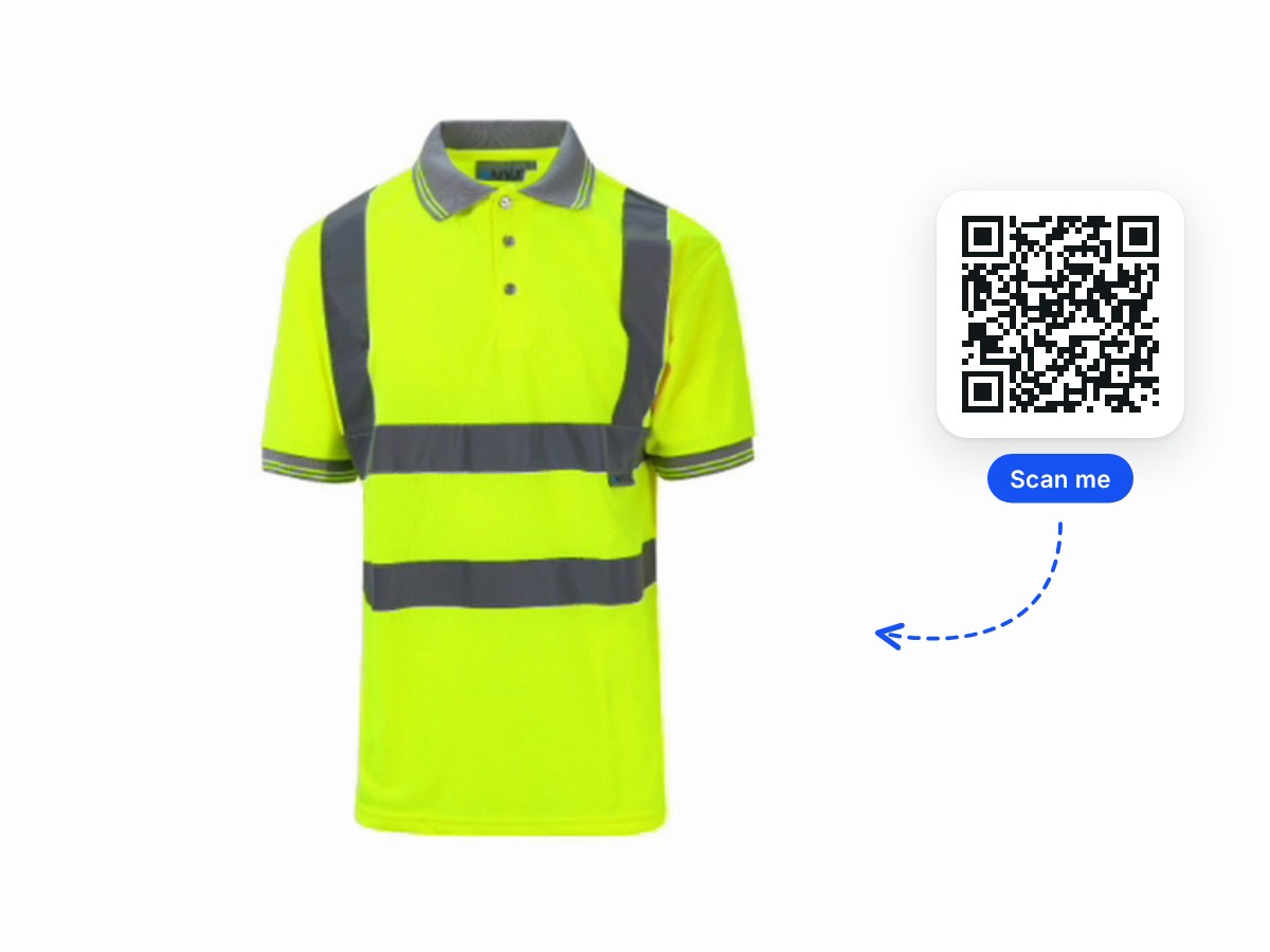 Hi-vis work shirt with its passport QR code